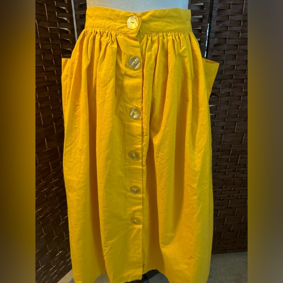 Ken Sington Square Vintage Y2K Yellow Skirt Large Side Pockets Button Up USA 28 - Picture 6 of 11